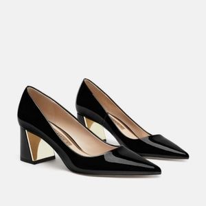 ZARA Black/Gold Patent Heels NEVER WORN!